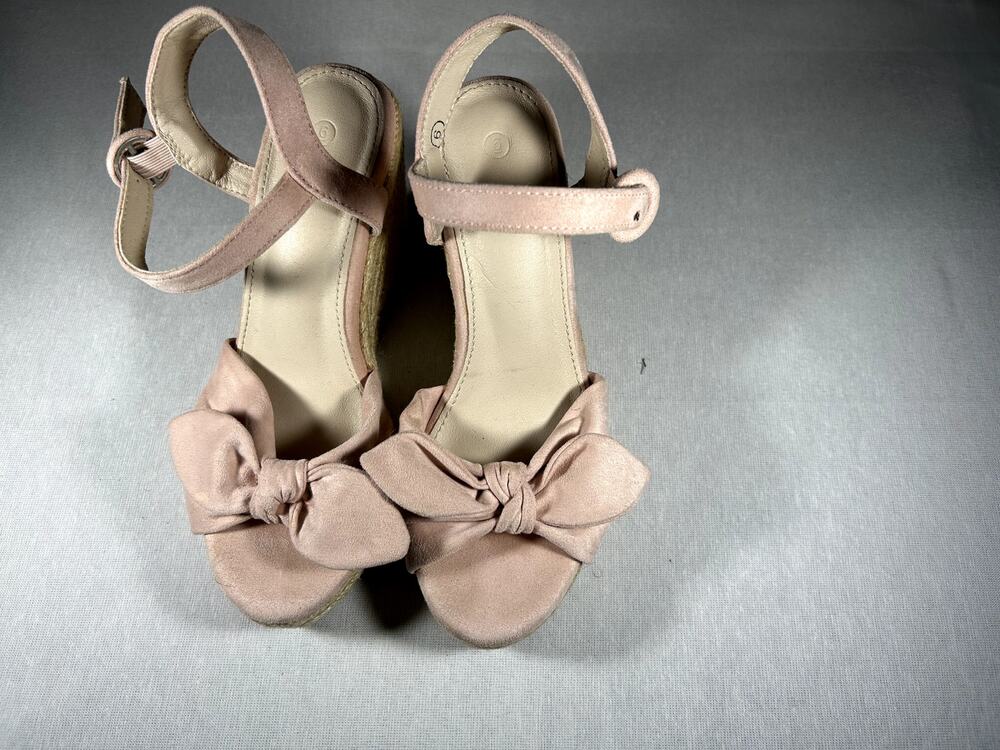 Women's Blush Pink Bow Wedge Ankle Strap Sandals